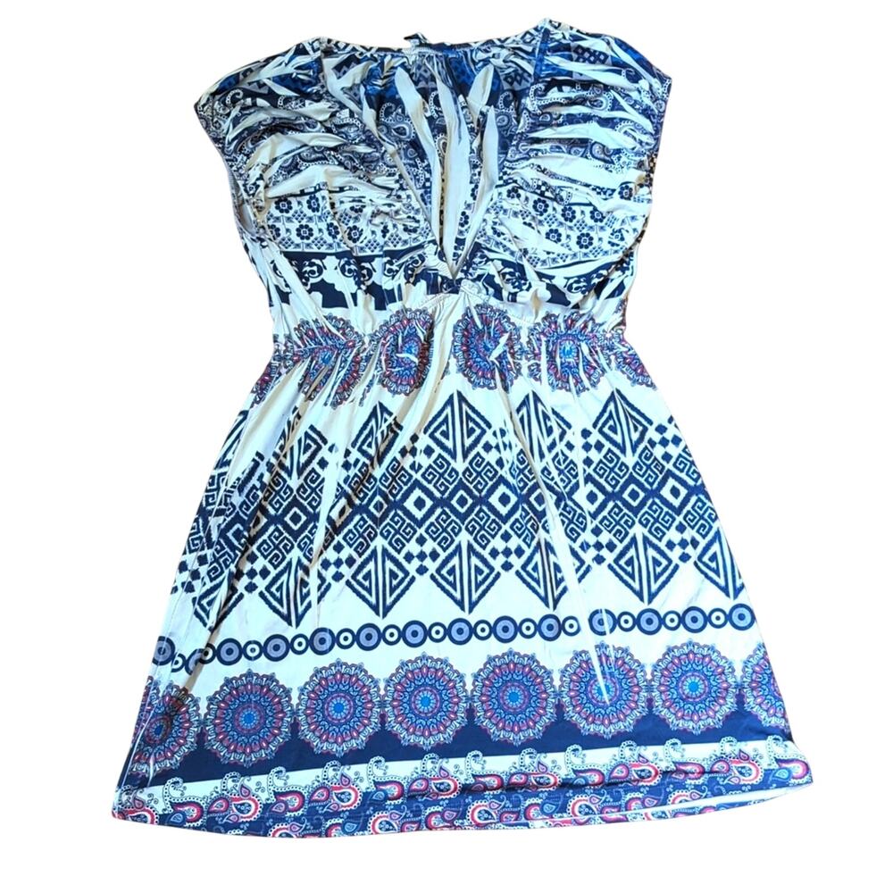 Papaya Geometric Tribal Print Stretchy Southwestern Boho Babydoll Shirt